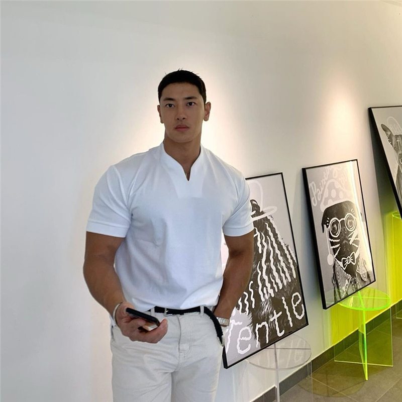 Pure Color Simple Cotton Short Sleeve V-Neck T-Shirt