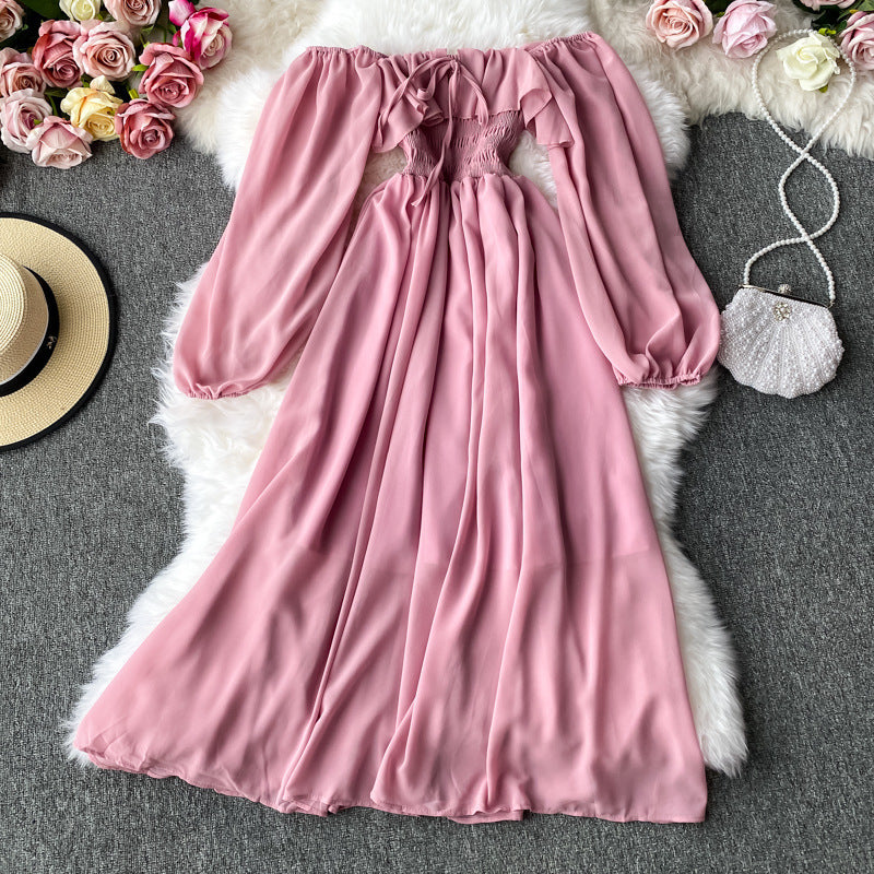 Beach Skirt Super Fairy Skirt Seaside Vacation One-Shoulder Off-The-Shoulder Dress