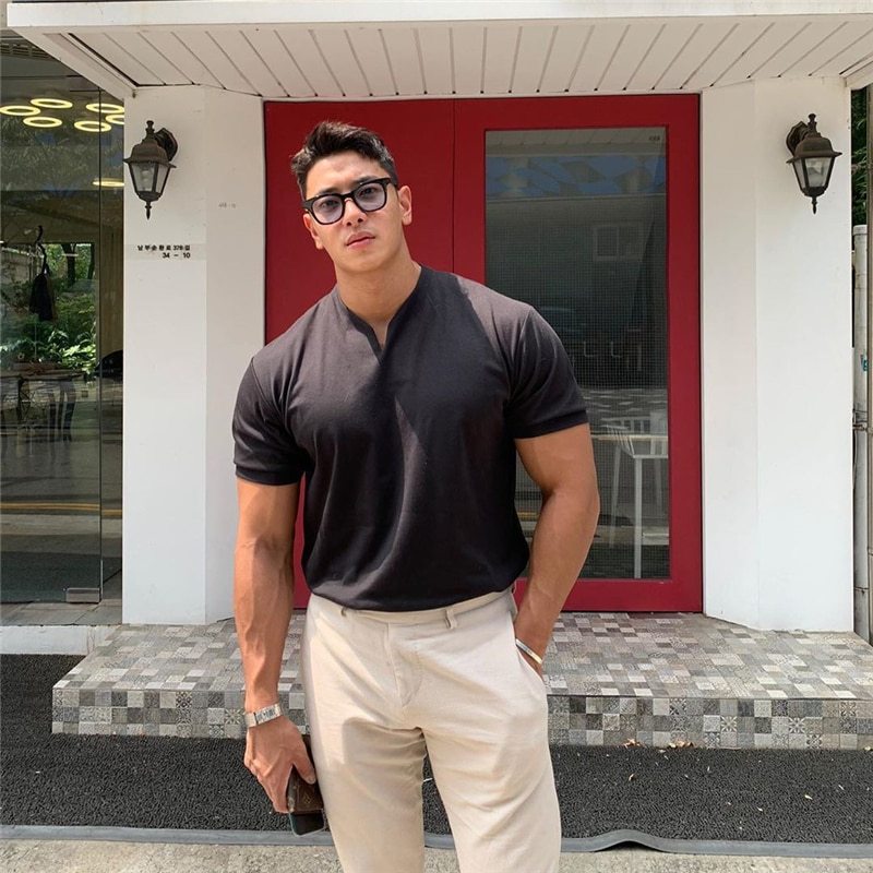 Pure Color Simple Cotton Short Sleeve V-Neck T-Shirt