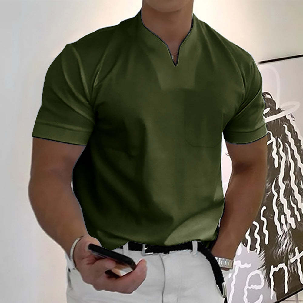 Pure Color Simple Cotton Short Sleeve V-Neck T-Shirt