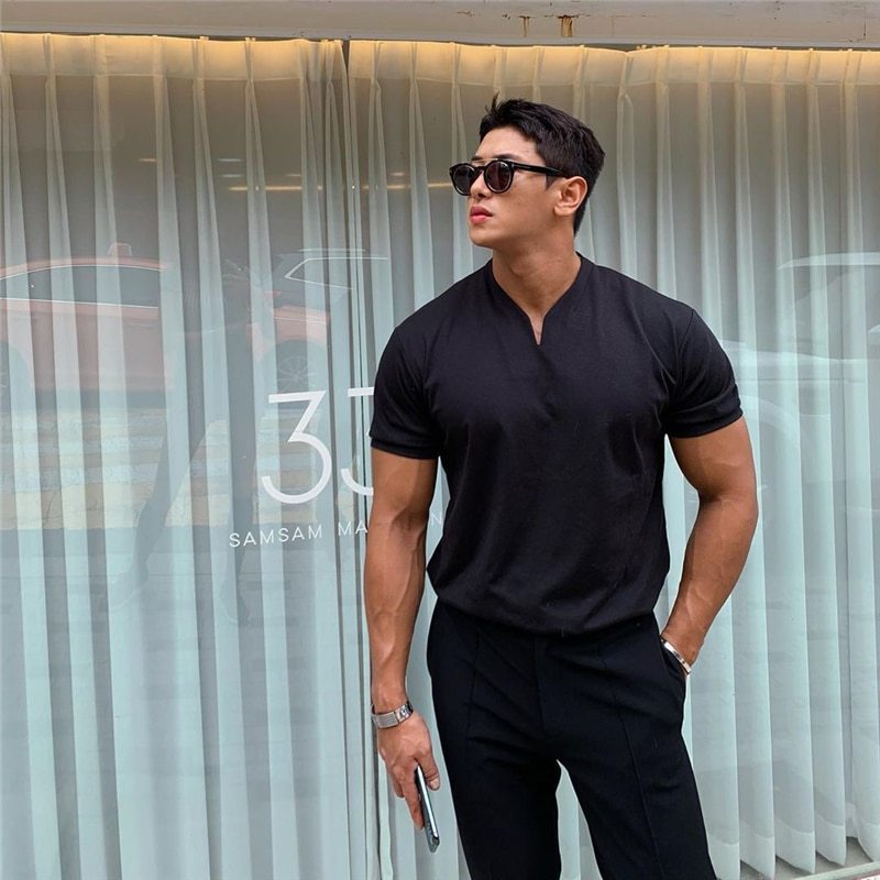 Pure Color Simple Cotton Short Sleeve V-Neck T-Shirt
