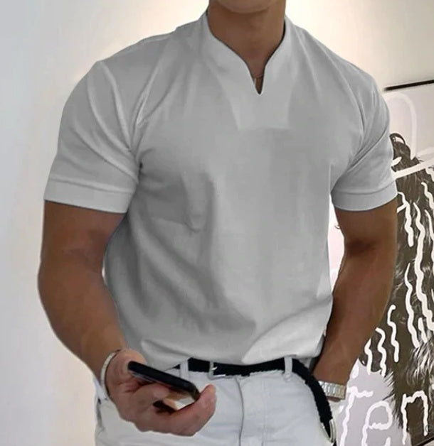 Pure Color Simple Cotton Short Sleeve V-Neck T-Shirt