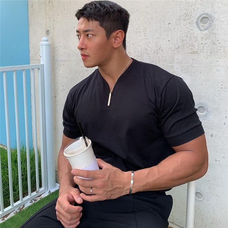 Pure Color Simple Cotton Short Sleeve V-Neck T-Shirt
