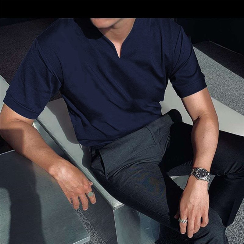 Pure Color Simple Cotton Short Sleeve V-Neck T-Shirt
