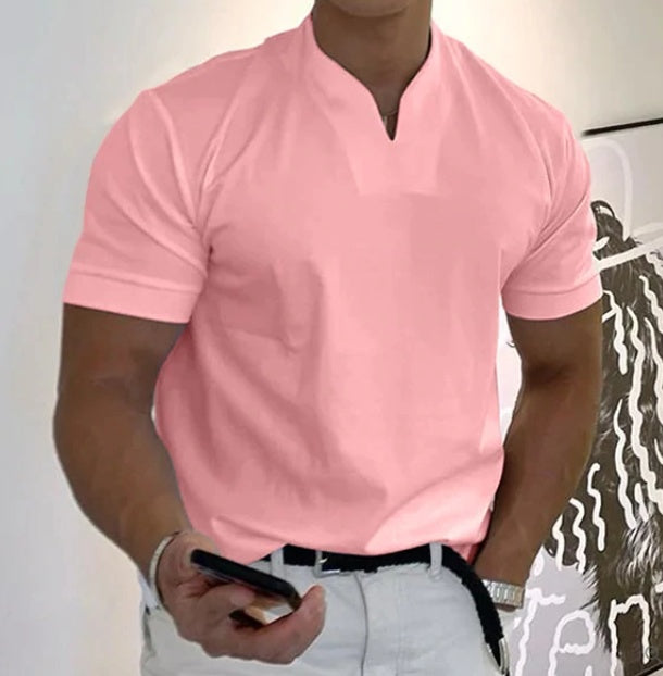 Pure Color Simple Cotton Short Sleeve V-Neck T-Shirt