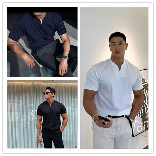 Pure Color Simple Cotton Short Sleeve V-Neck T-Shirt