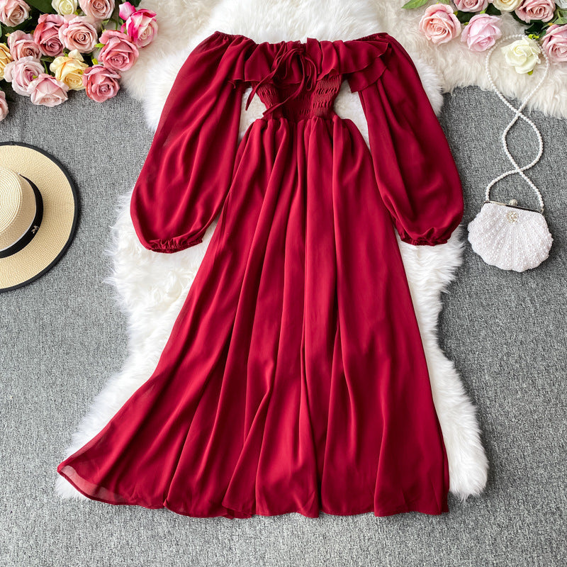 Beach Skirt Super Fairy Skirt Seaside Vacation One-Shoulder Off-The-Shoulder Dress