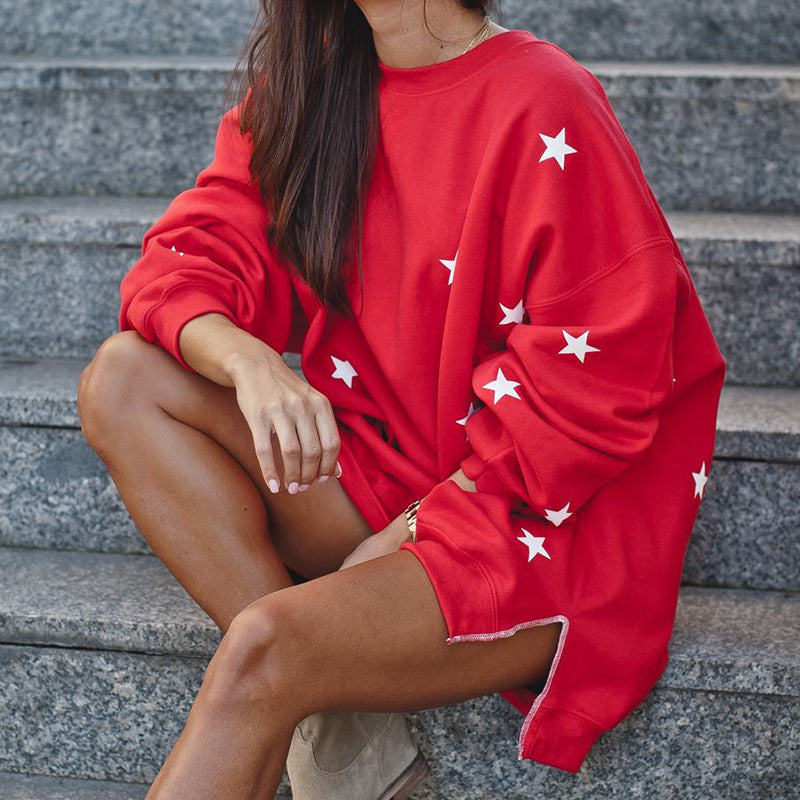 Women's Loose Plus Size Crew Neck Long-sleeved Printed Sweater